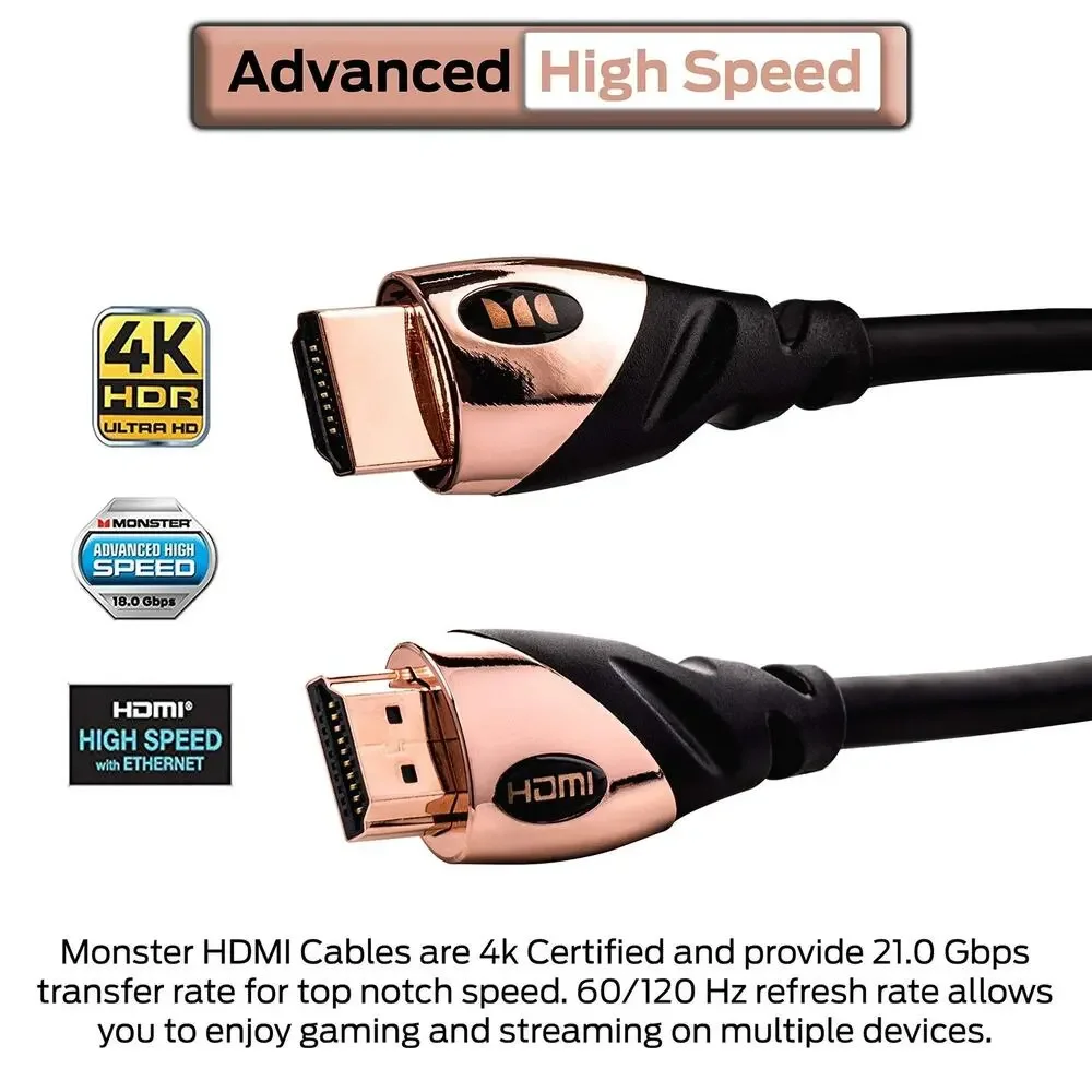 Monster HDMI Cable 8ft 4K Ultra Hd With Ethernet Cord 60/120 Hz